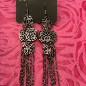 Paparazzi Black Filigree Tassel Earrings